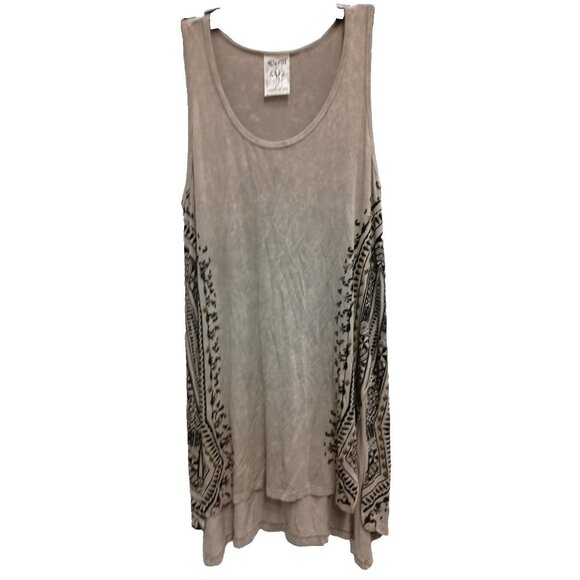 Vocal Tops - Vocal Womens Tunic Tank Top Size Small Beige Embellished BOHO Tribal Side Slit